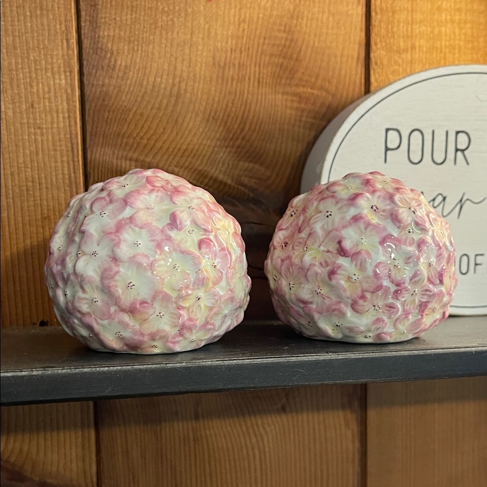Pink Floral Ceramic Decorative Spheres - Set of 2 Sakura Cherry Blossom Pattern - Picture 2 of 5